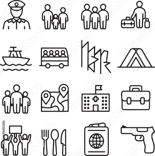 travel icon grid migration social services vector set