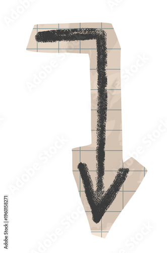 Cut paper with grid background and hand drawn arrow