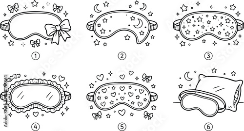 Six different sleep masks with stars moon hearts and bows