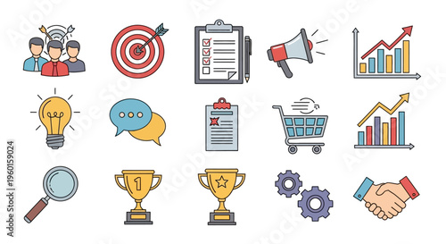 Business icons for marketing success.