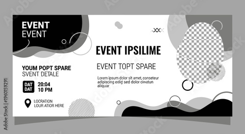 Graphic designer creates modern event invitation with abstract shapes and text