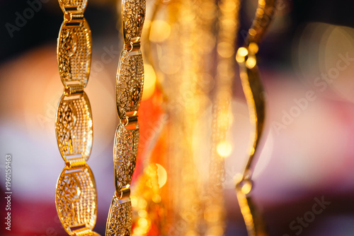 Golden jewelry at traditional Emirati market in UAE