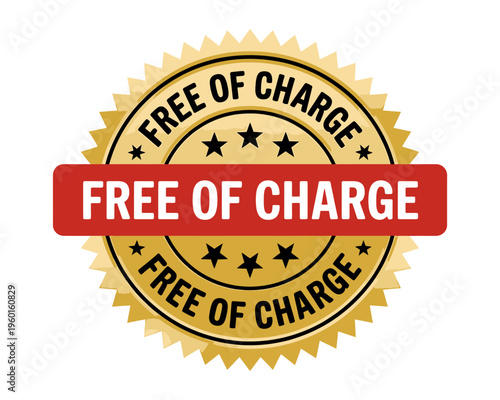 Free of charge gold seal badge with red banner and stars