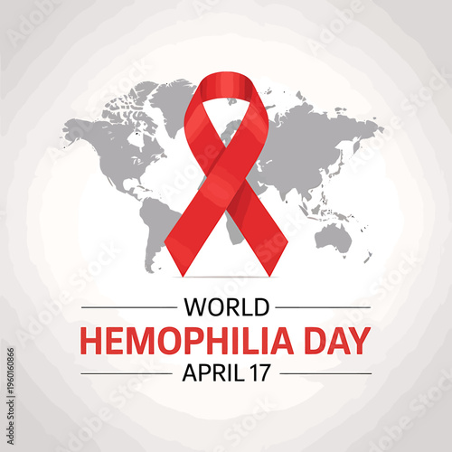 World Hemophilia Day awareness campaign with red ribbon and world map