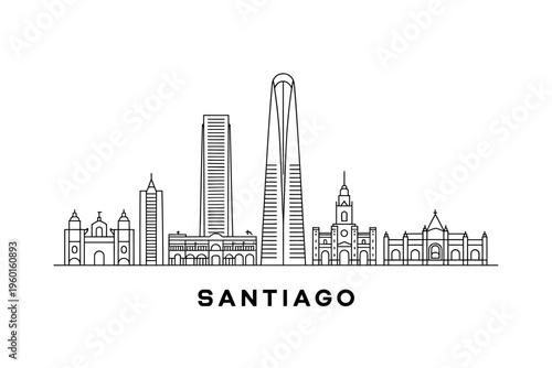 Santiago city skyline with modern and historic buildings illustration  urban landscape