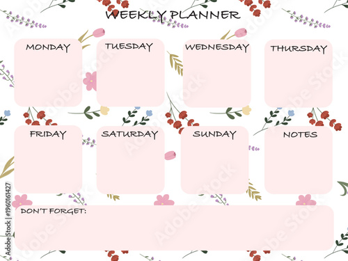 Floral Weekly Planner Template with Pastel Design and Notes Section