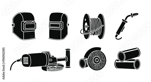 Vector illustration of welding tools and equipment icons set