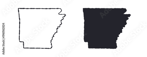 Arkansas USA state map silhouette and outline map. Vector shapes of us state, isolated on white. Perfect for infographics, geography design, education, and maps.
