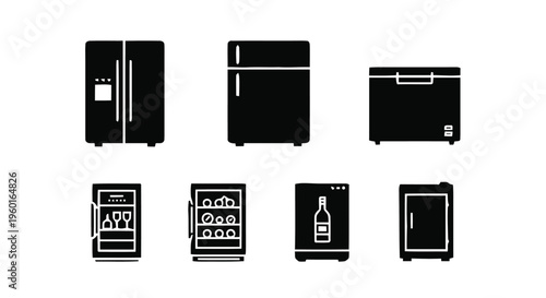 Vector illustration of set of refrigerator and freezer icons