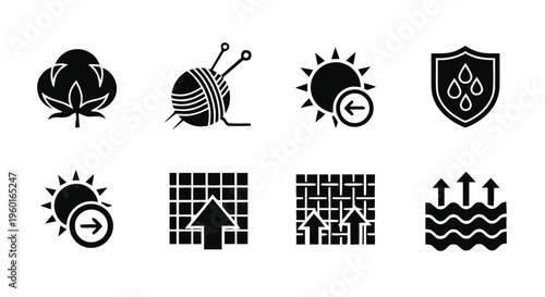 Vector illustration of set of textile and fabric properties icons