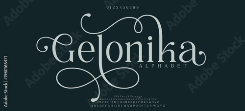 Gelonika Luxury beauty font alphabet logo. Typography beautiful fashion elegant classic letters serif italic fonts wedding vintage retro casters logos. vector illustration