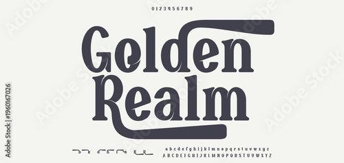 Golden Realm Elegant Serif Font Uppercase and Number. Classic Lettering Minimal Fashion Designs. Typography modern serif fonts regular decorative vintage concept. vector illustration