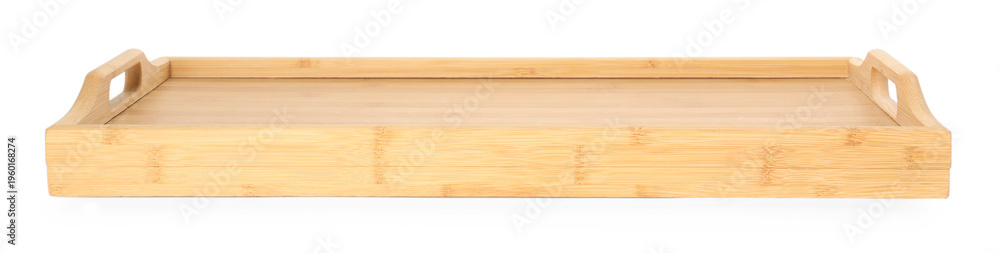 Fototapeta premium One empty wooden tray isolated on white