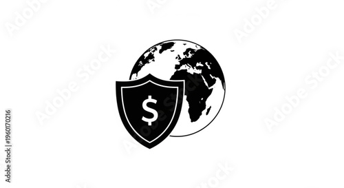 Global financial security shield with dollar sign protecting the earth, representing international economic stability and safety.