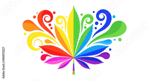 Rainbow Marijuana Leaf with Swirls and Dots