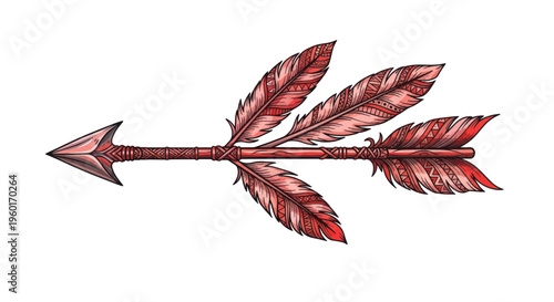 Tribal Arrow with Feathers, Indigenous Weapon, Bohemian Style