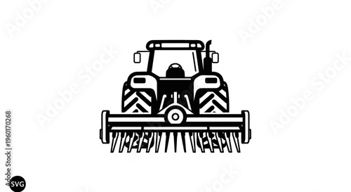 Tractor with Cultivator Attachment, Agricultural Machine, Farming Equipment Vector Icon