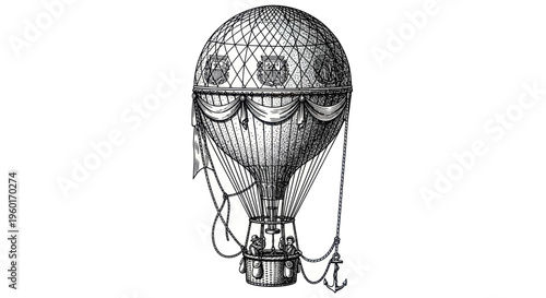 Vintage Hot Air Balloon Sketch - Retro Transportation and Adventure