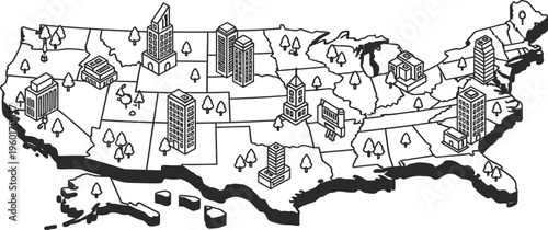 Detailed map of the united states of america with state borders