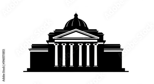 Black silhouette of a grand neoclassical building with a dome and columns, representing government, law, or historical significance.