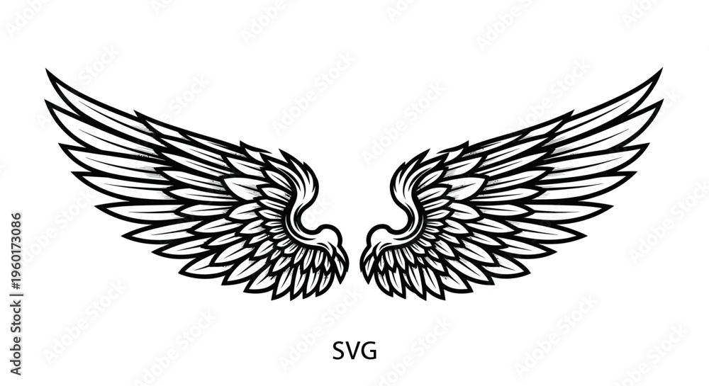 Obraz premium Stylized Angel Wings Illustration - Black and White Vector Graphic