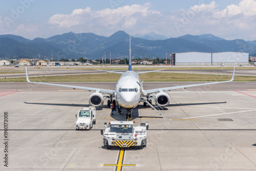 Airplane at the Il Caravaggio International Airportin Bergamo, Italy