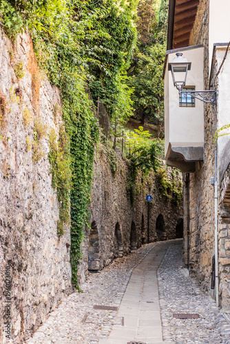 Narrow alley to the Upper Town in Bergamo, Italy