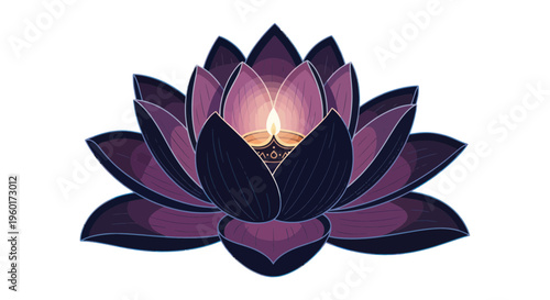 Glowing Lotus Flower with Candle Light, Spiritual Symbol, Meditation, Zen, Harmony