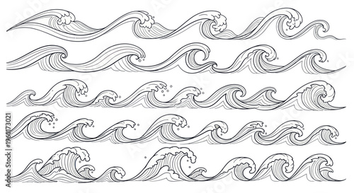 Hand Drawn Ocean Waves Collection - Nautical Design Elements