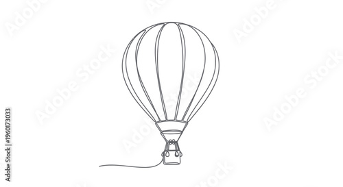 Minimalist hot air balloon line art, isolated on white, travel concept