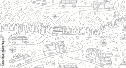Road Trip Adventure: Campervans, RVs, Mountains, and Nature Scenic Route
