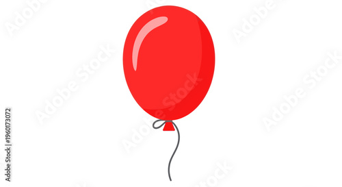 Single Red Balloon Floating Isolated on White Background