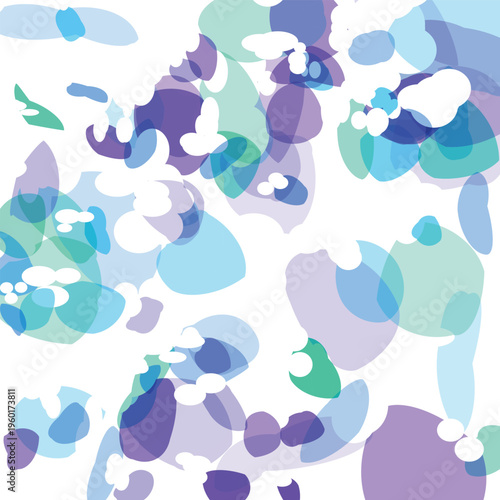 Soft watercolorlike organic shapes and translucent blobs creating a fluid abstract artistic pattern on a bright white background