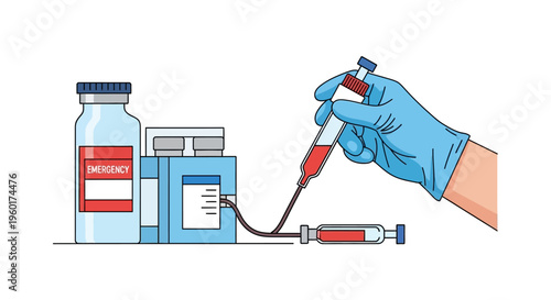 Blood Draw Procedure Vector Illustration Medical Equipment and Syringe with Blood for Donation or Testing