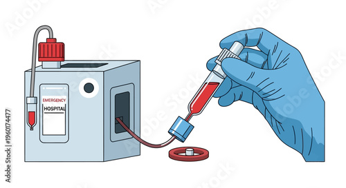 Vector Illustration of a Medical Professional's Hand Collecting and Processing a Blood Sample with Laboratory Equipment for Diagnostic Analysis
