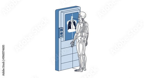 Vector Illustration of a Patient in Chest X-Ray Position, Medical Imaging Technology and Diagnostic Procedures