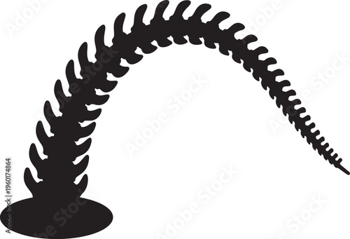 Abstract solid black fill clean silhouette vector design representing a flexible spine or segmented curve with a transparent background