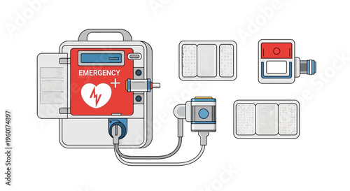 Defibrillator Vector Graphic Illustration with Electrodes for Emergency Medical Equipment and Healthcare Technology Concepts
