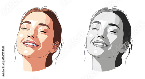Woman Face Sunlight Joyful Expression Close Up