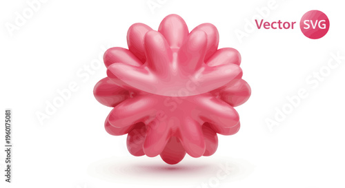 Abstract Pink 3D Geometric Shape with Organic Texture on White Background