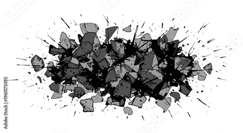 Abstract Splatter Explosion of Grey and Black Geometric Shapes