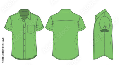Green Short Sleeve Shirt Mockup - Front, Back and Side Views