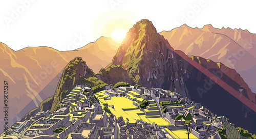 Machu Picchu Inca Citadel Sunrise Over Andes Mountains, Peru