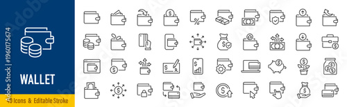 Wallet web icons in line style. Money, cash, card, payment, collection. Vector illustration.