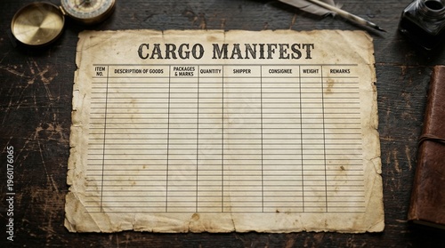 Canvastavla Vintage Blank Cargo Manifest Document Resting On Wooden Desk