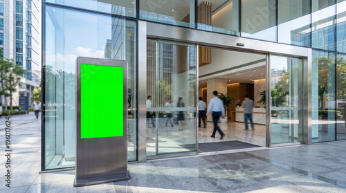 Green screen billboard outside modern building advertising display