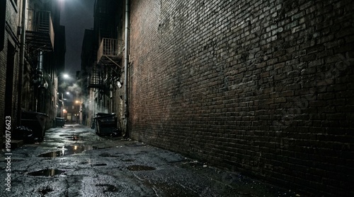 Tableau sur toile Dark Gritty City Alleyway With Blank Brick Wall