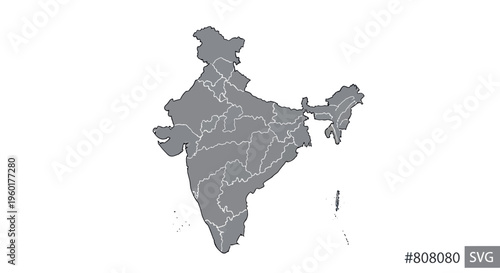 India map outline with internal state borders, grey silhouette on white background