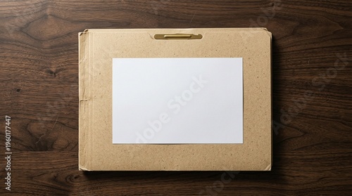 Fotografía Manila Folder With Blank White Paper Resting On Dark Wooden Desk