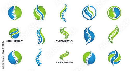 Chiropractic and Osteopathy Logos: Spine and Abstract Symbols